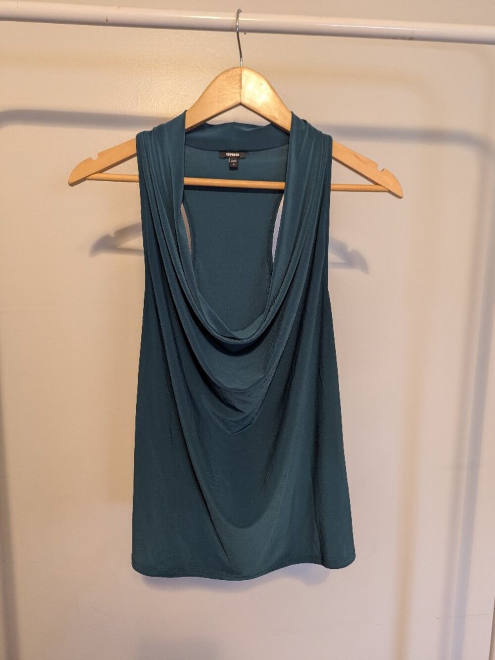 Express Teal Cowl Neck Sleeveless Draped Blouse Top